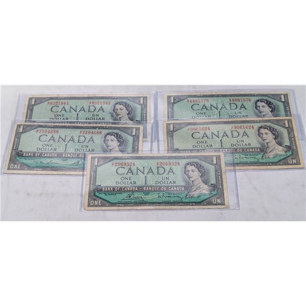 LOT OF 5 1954 CANADA $1 BILLS