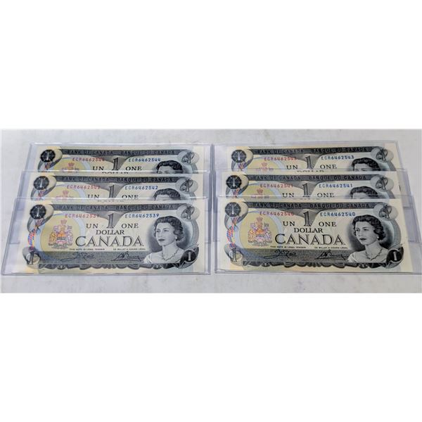 6 SEQ UNCIRC CANADA $1 BILLS