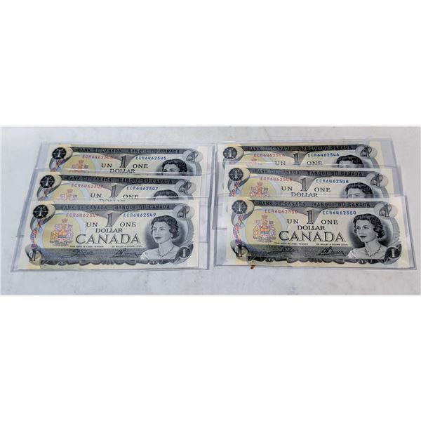 6 SEQ UNCIRC CANADA $1 BILLS