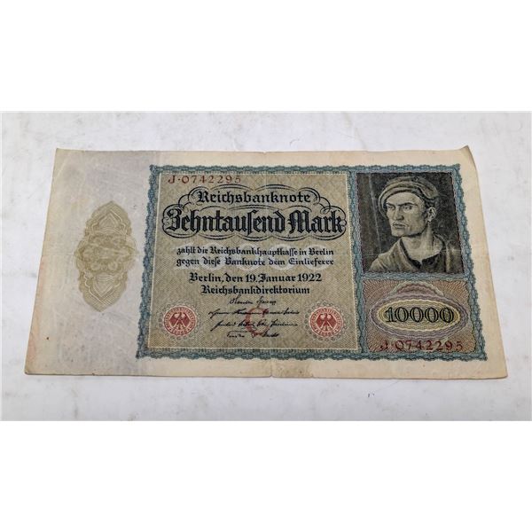 GERMAN 1922 10000 MARK NOTE