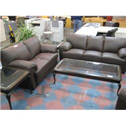Brown Leather 3 Piece Sofa Set