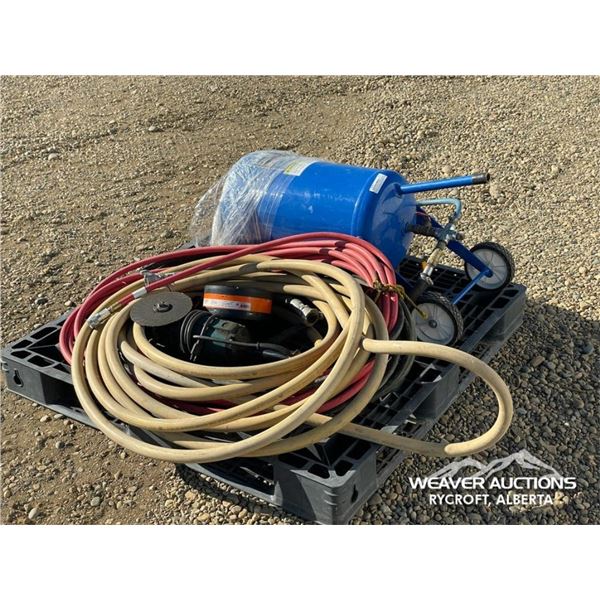 SANDBLASTER, 8 IN. PORTABLE GRINDER & AIR HOSES