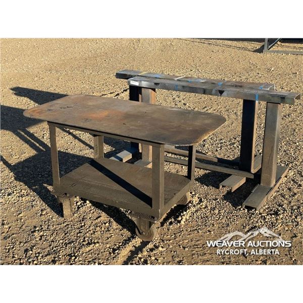 METAL SAW HORSES W/STEEL WORKBENCH