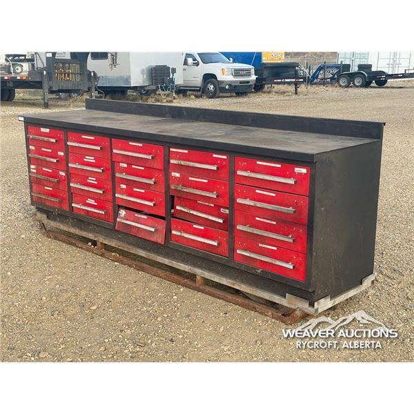 112 X 28 IN. 20 DRAWER STEEL WORKBENCH