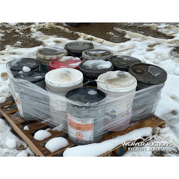 (12) PAILS OF MISC SHOP FLUIDS