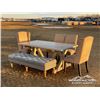Image 1 : WOOD TABLE, (4) CHAIRS & BENCH