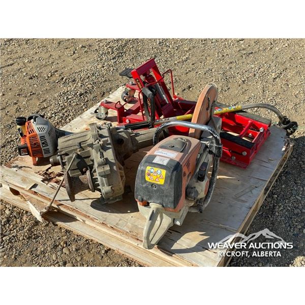 STIHL CUT OFF SAW, WEED WACKER, & MOTORCYCLE JACK