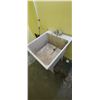 Image 12 : PORTABLE SINK, TWO SHELVING UNITS,PAINT, TRASHCAN, MOP AND BUCKET