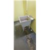 Image 9 : PORTABLE SINK, TWO SHELVING UNITS,PAINT, TRASHCAN, MOP AND BUCKET