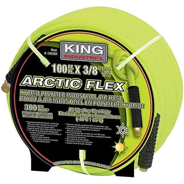 KING Industrial 100FT Artic Flex 300PSI Hybrid Polymer Industrial Air Hose - All Weather - NEW