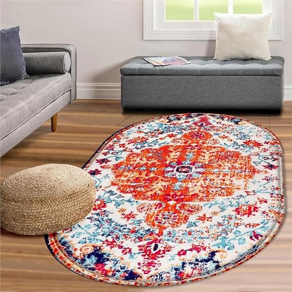 1 Boho Tribal Design Area Rug/Carpet - 4FT x 6FT Large Oval Rug - Brand New!