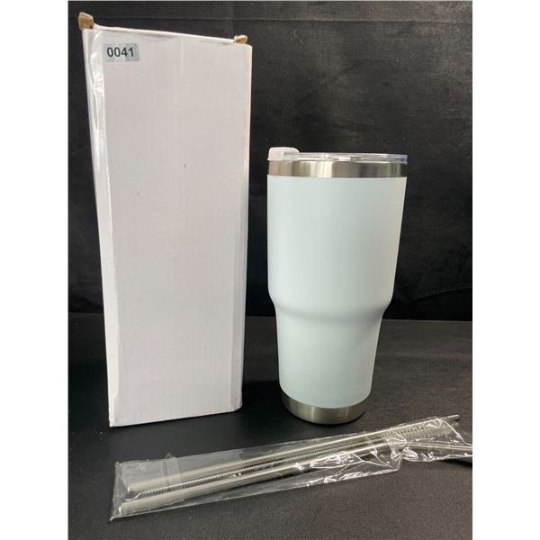 1 Insulated Tumbler Drinking Mug with Stainless Steel Straw - White - New