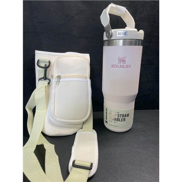 1 STANLEY Iceflow 30oz Classic Flip Straw Tumbler w/ Carry Bag/Cup Sling - Rose Quartz - NEW!