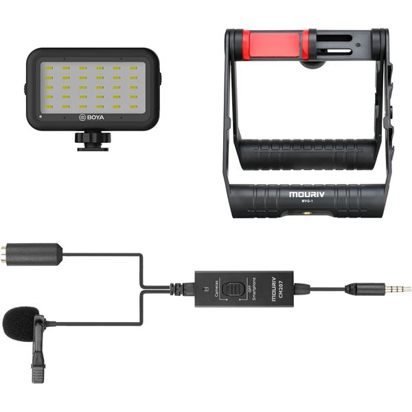 1 Mouriv x BOYA Universal Smartphone Video Kit w/ Lavalier Mic, LED light, & Tripod Phone Mount; NEW