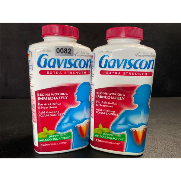 2 Bottles of Gaviscon Extra Strength for Acid Reflux/Heartburn - 120 Chewable Tabs Each - New
