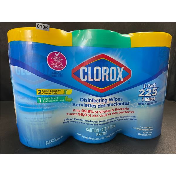 3-Pack Clorox Disinfecting Wipes - 3 Tubs x 75 Wet Wipes Each (2x Crisp Lemon, 1x Fresh Scent) - New