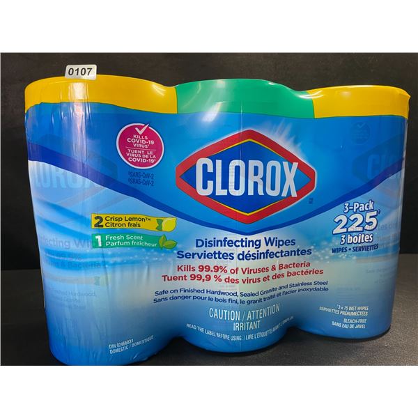 3-Pack Clorox Disinfecting Wipes - 3 Tubs x 75 Wet Wipes Each (2x Crisp Lemon, 1x Fresh Scent) - New