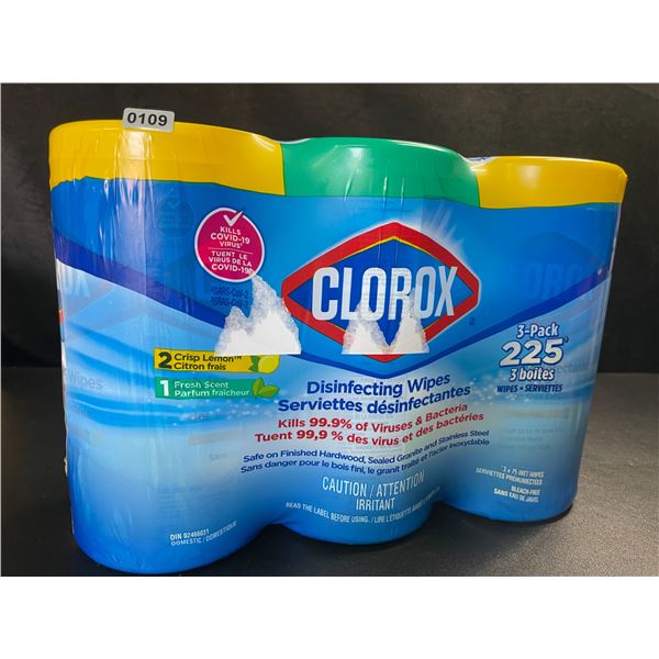 3-Pack Clorox Disinfecting Wipes - 3 Tubs x 75 Wet Wipes Each (2x Crisp Lemon, 1x Fresh Scent) - New