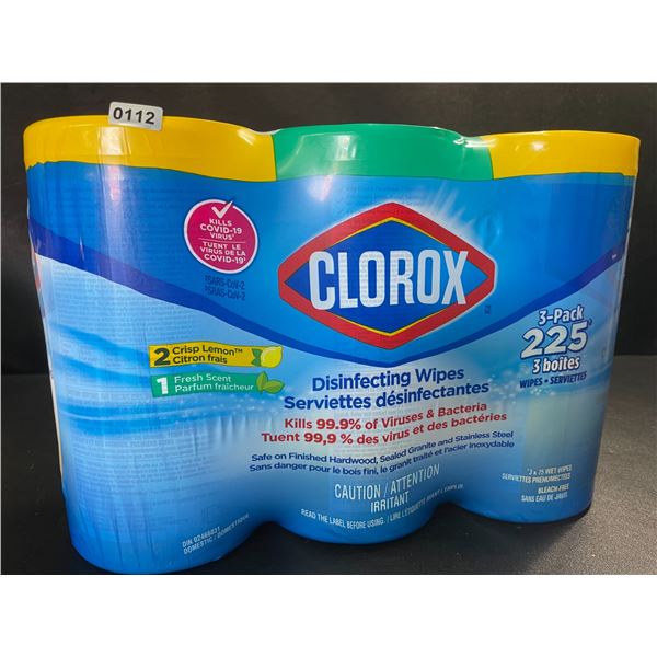 3-Pack Clorox Disinfecting Wipes - 3 Tubs x 75 Wet Wipes Each (2x Crisp Lemon, 1x Fresh Scent) - New