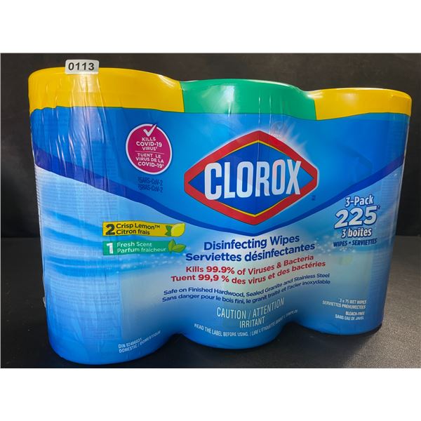 3-Pack Clorox Disinfecting Wipes - 3 Tubs x 75 Wet Wipes Each (2x Crisp Lemon, 1x Fresh Scent) - New