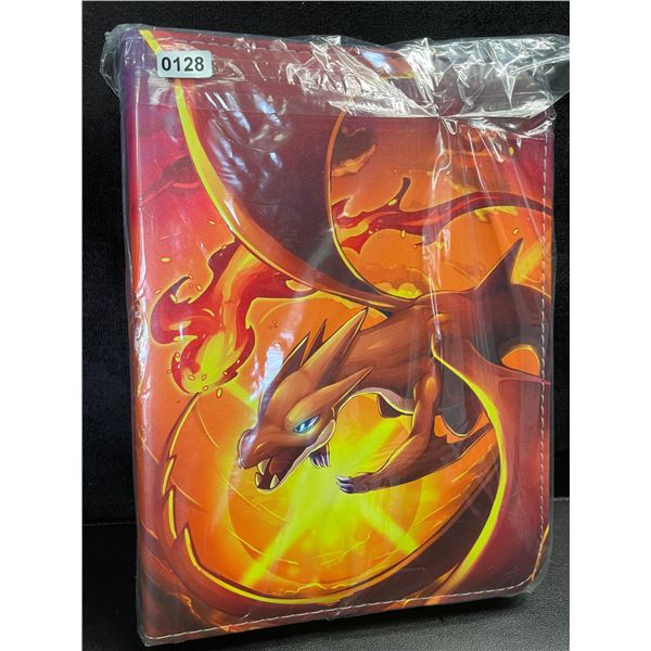 1 Leather Premium Pokemon Card Storage Binder; Charizard Design - Holds 400 Cards - New