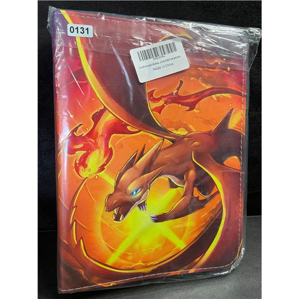1 Leather Premium Pokemon Card Storage Binder; Charizard Design - Holds 400 Cards - New
