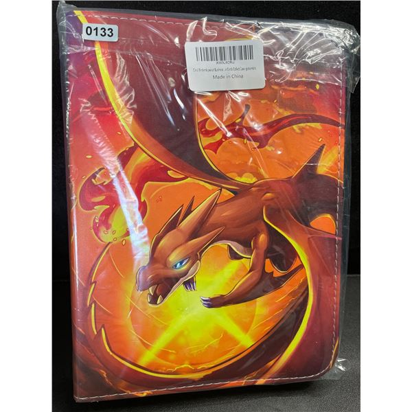 1 Leather Premium Pokemon Card Storage Binder; Charizard Design - Holds 400 Cards - New