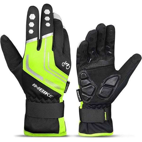1 Pair of Inbike Waterproof Reflective Cycling Gloves w/ Touchscreen Function - Size Large - New