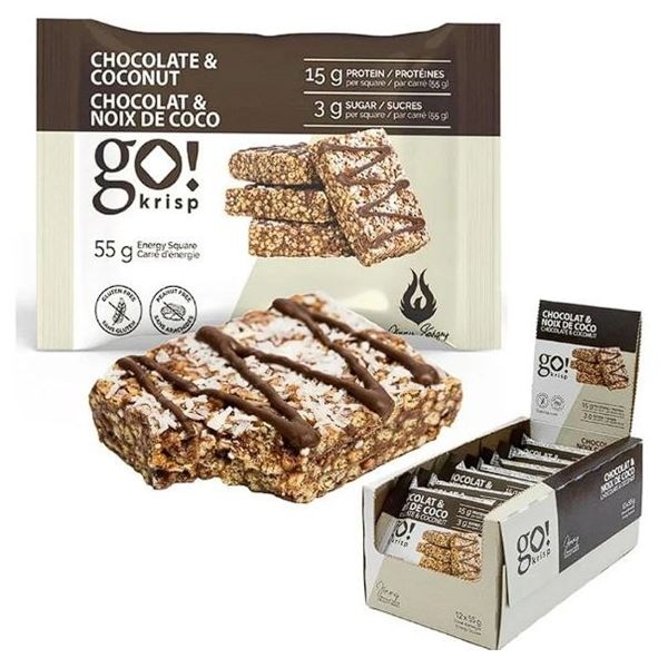 1 Box of Go! Krisp Chocolate & Coconut Energy Squares (12 x 55g) - New Sealed