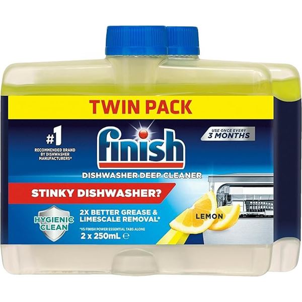 2-Pack Box of Finish Dishwasher Deep Cleaner; Dual Action Formula - Lemon Sparkle (250ml Each) - New
