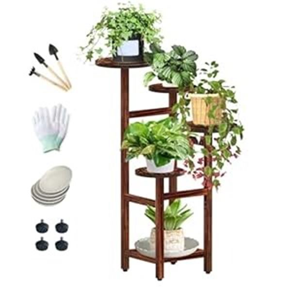 1 5-Tier Wooden Plant Stand for Indoors; Tall Plant Stand (32.9" Height) - New in Box (Assembly Req)
