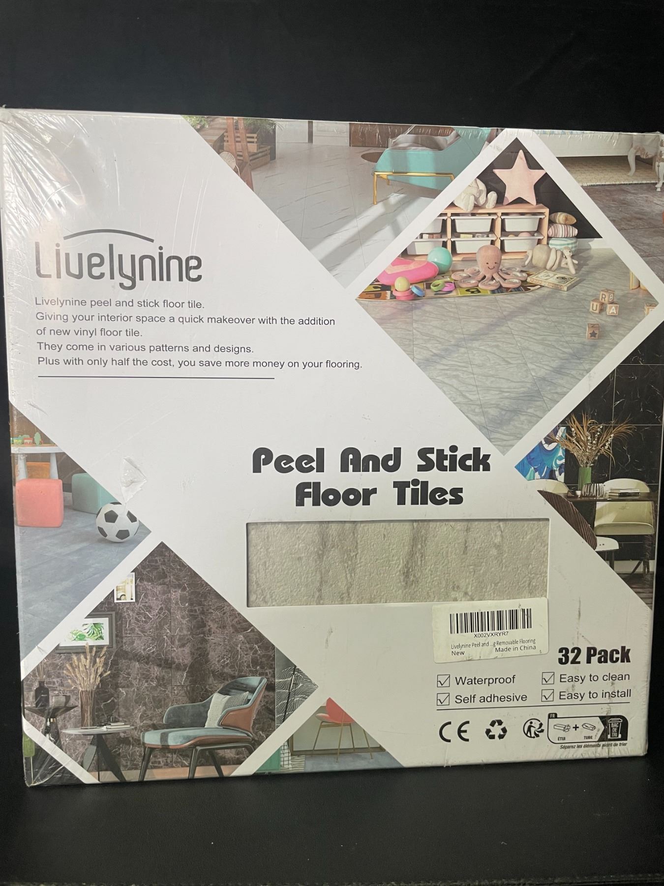 Livelynine 32-Pack Peel and Stick Floor Tiles - Waterproof Vinyl ...