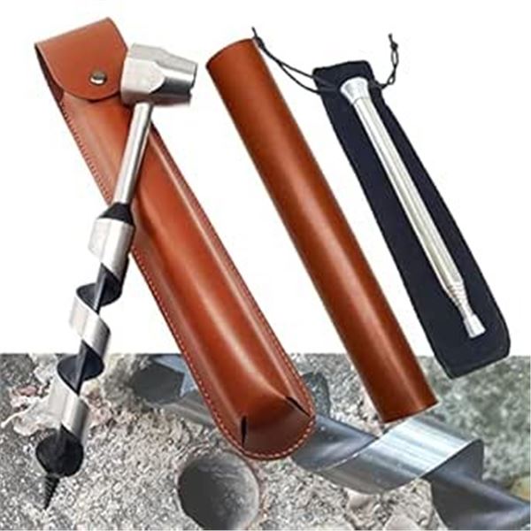 1 10-Inch Hand Auger Wood Drill Tool w/ Leather Case - Brand New