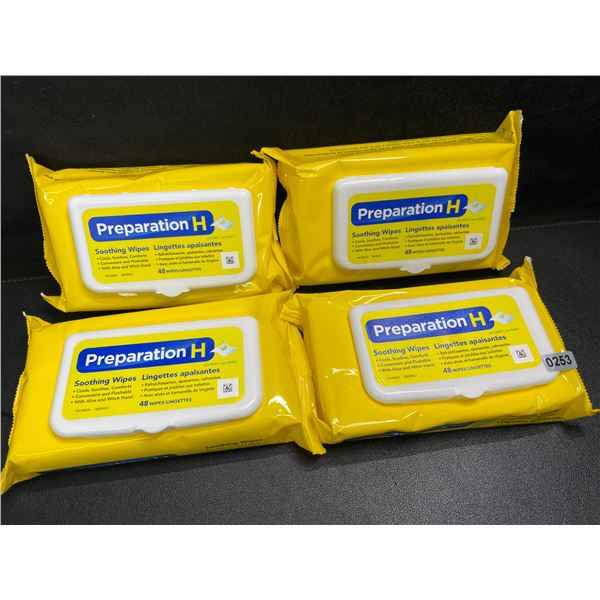 4 Packs of Preparation H Soothing Flushable Wipes; Cools, Soothes, Comforts - 48 Wipes Each - New