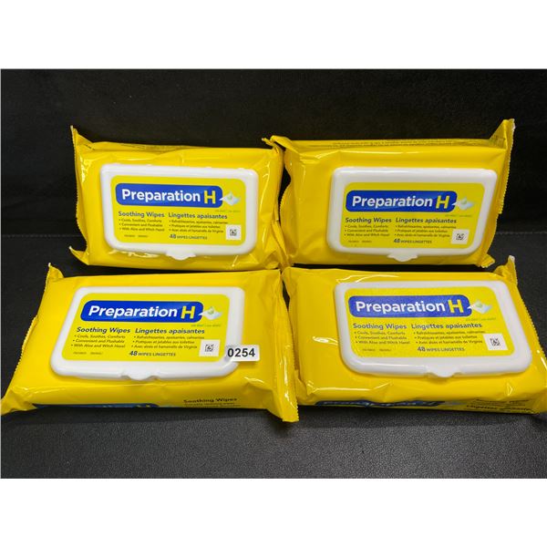 4 Packs of Preparation H Soothing Flushable Wipes; Cools, Soothes, Comforts - 48 Wipes Each - New