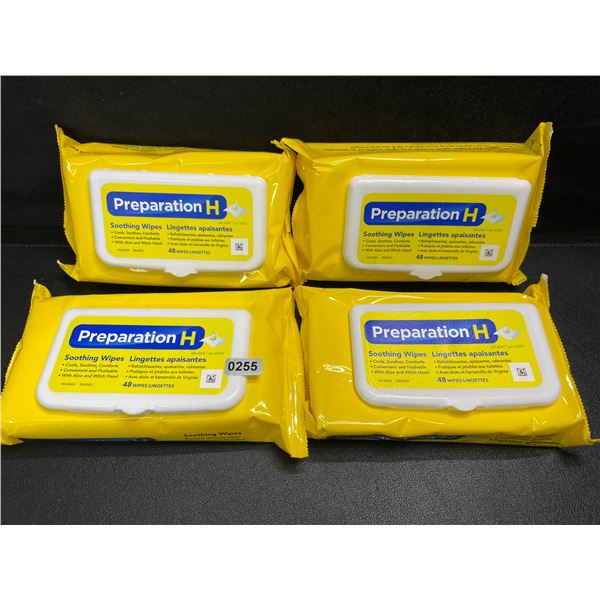 4 Packs of Preparation H Soothing Flushable Wipes; Cools, Soothes, Comforts - 48 Wipes Each - New