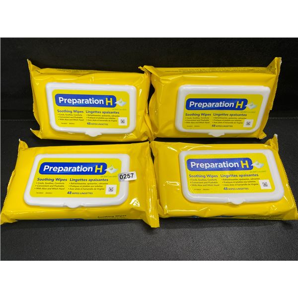 4 Packs of Preparation H Soothing Flushable Wipes; Cools, Soothes, Comforts - 48 Wipes Each - New