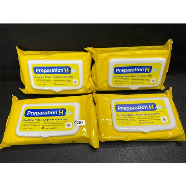 4 Packs of Preparation H Soothing Flushable Wipes; Cools, Soothes, Comforts - 48 Wipes Each - New