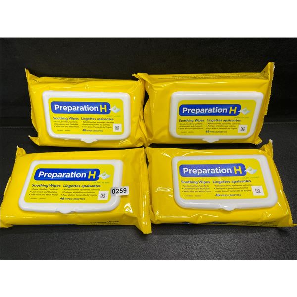 4 Packs of Preparation H Soothing Flushable Wipes; Cools, Soothes, Comforts - 48 Wipes Each - New