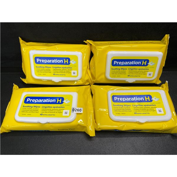 4 Packs of Preparation H Soothing Flushable Wipes; Cools, Soothes, Comforts - 48 Wipes Each - New