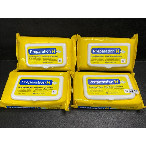 4 Packs of Preparation H Soothing Flushable Wipes; Cools, Soothes, Comforts - 48 Wipes Each - New