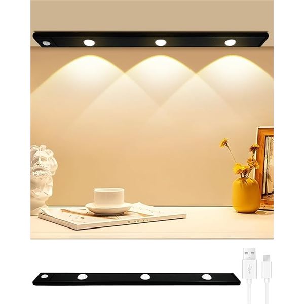 2 LED Under Cabinet Motion Sensor Light Bars - 15.7inch Size; Dimmable/Rechargeable - NEW