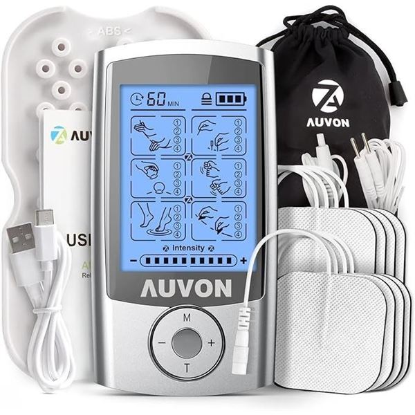 1 Auvon Dual Channel TENS Machine/Electric Muscle Stimulator with 20 Modes - For Pain Relief - New