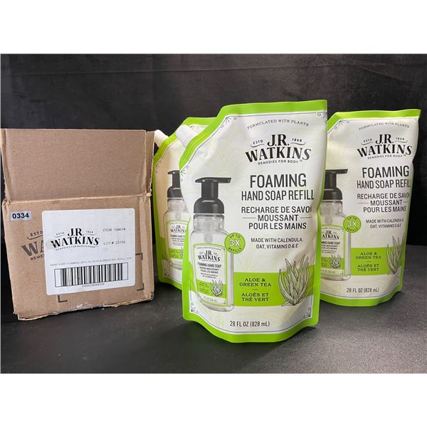 1 Case of J.R. Watkins Foaming Hand Soap Refills; Aloe & Green Tea - 3 x 828ml Refills - New