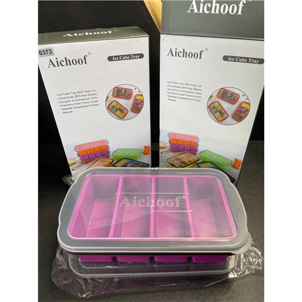 2 2-Packs of XL Silicone Ice-Cube Trays with Lids - Purple - New