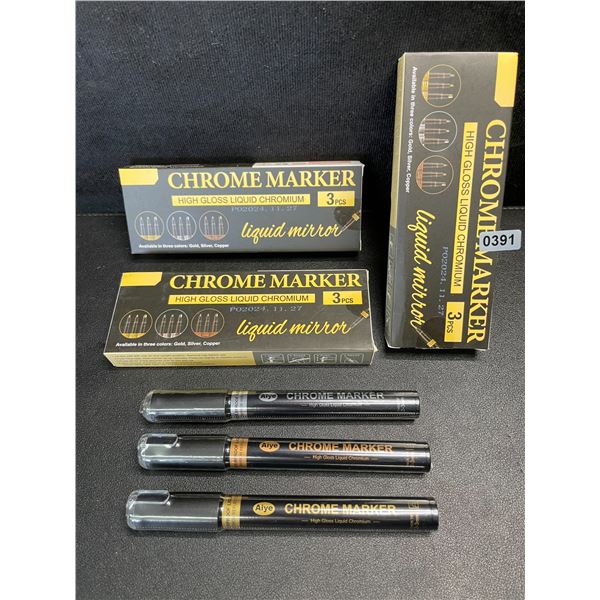 3 Multi-Packs of Chrome Art Markers - High-Gloss Liquid Chromium (3pcs/Colors Each) - New