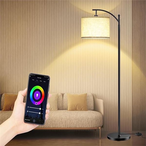 1 Smart App-Control LED Floor Lamp - RGB Wifi Dimmable Arc Floor Lamp - 66" Tall - New in Box!