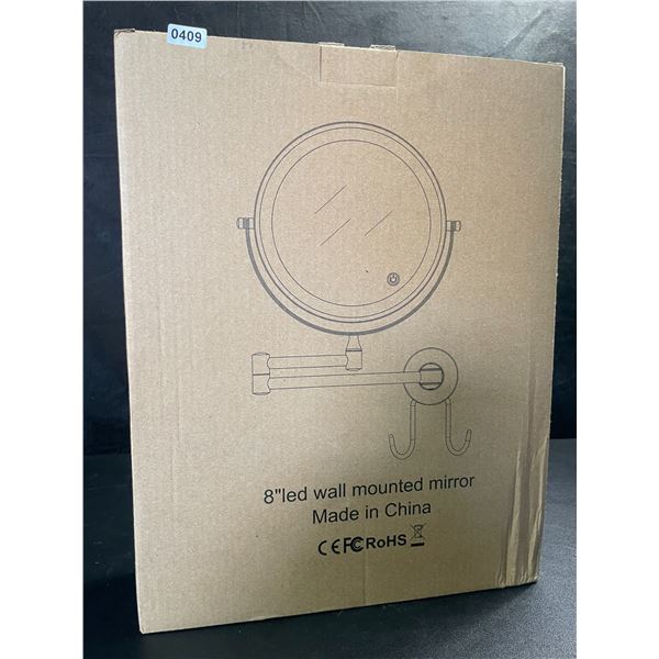 1 Rechargeable 8" LED Lighted Wall Mounted Makeup Mirror; Dual Sided w/ 1X/10X Magnification - NEW