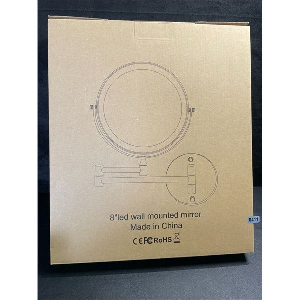 1 Rechargeable 8" LED Lighted Wall Mounted Makeup Mirror; Dual Sided w/ 1X/10X Magnification - NEW