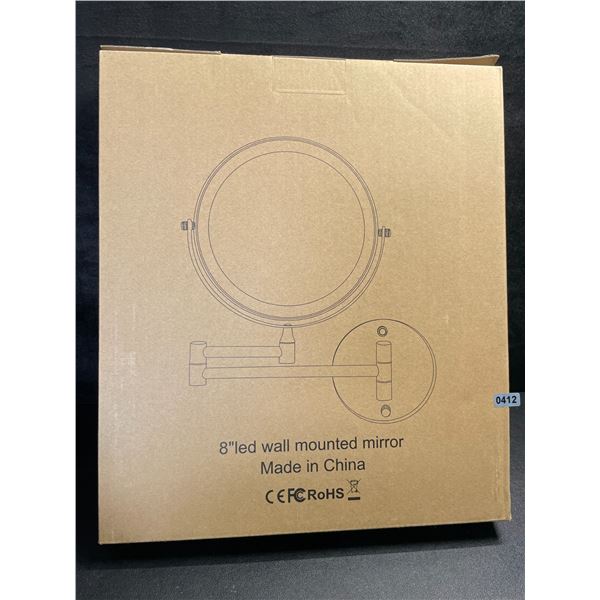1 Rechargeable 8" LED Lighted Wall Mounted Makeup Mirror; Dual Sided w/ 1X/10X Magnification - NEW